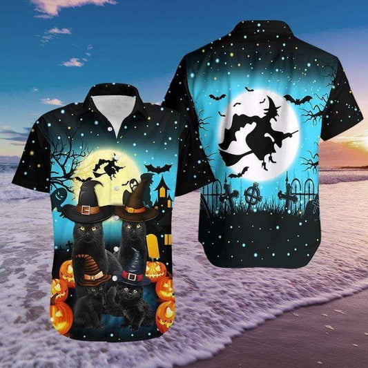 Beach Shirt High Quality Black Cat Halloween Hawaiian Shirts