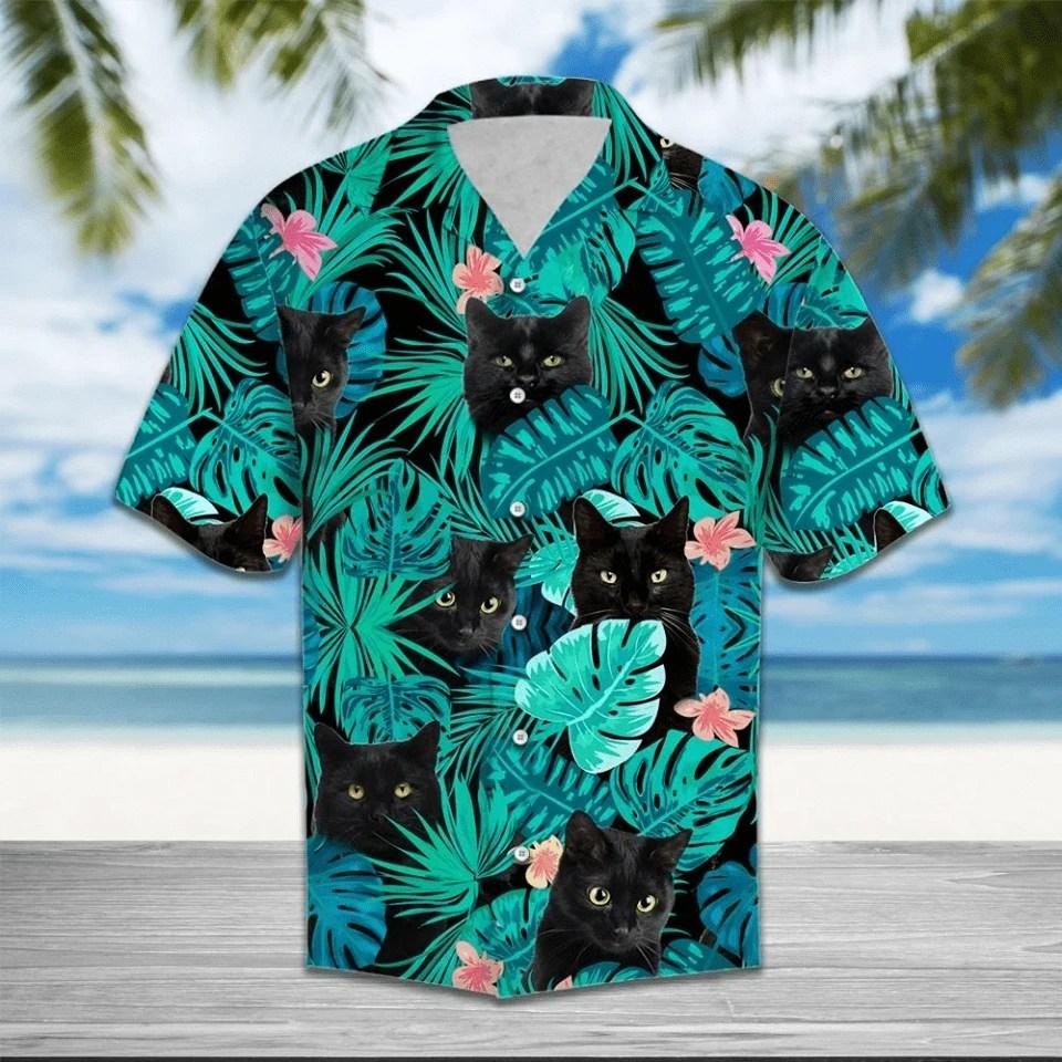 Beach Shirt Get Now Hawaiian Shirts Black Cat Tropical