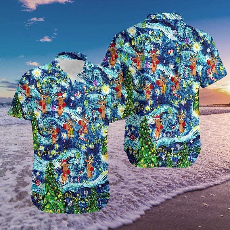 Beach Shirt Hawaiian Shirts Christmas Dancing Reindeers