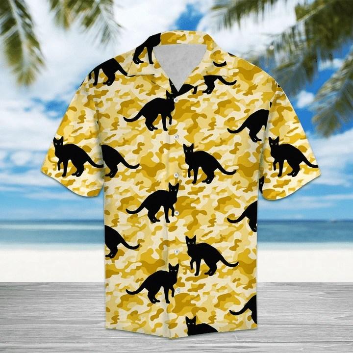 Beach Shirt Black Cat Camo Hawaiian Shirts