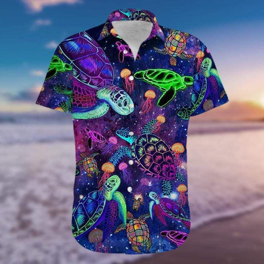 Beach Shirt Galaxy Colorful Hippie Turtle Hawaiian Shirts