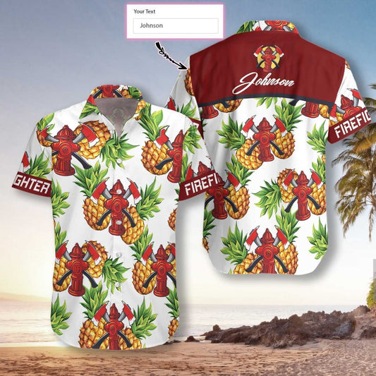 Beach Shirt Order Personalized Name Firefighter Pineapple Pattern Hawaiian Aloha Shirts H