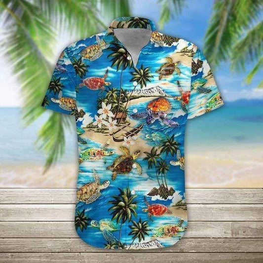 Beach Shirt Get Here Sea Turtle Surfing Summer Vibe Tropical Hawaiian Aloha Shirts