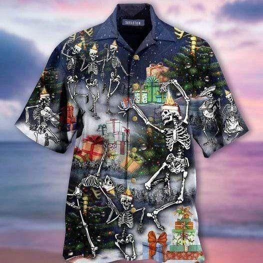 Beach Shirt Get Here Hawaiian Aloha Shirts Skeletons Christmas Dancing