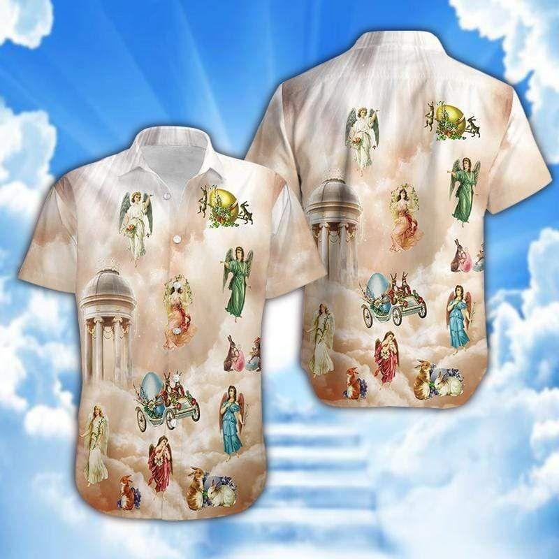 Beach Shirt Get Here Happy Easter Day Angel Heaven Unisex Hawaiian Aloha Shirts 