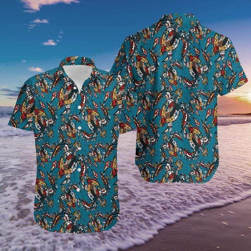 Beach Shirt Turtle Pattern Blue Hawaiian Aloha Shirts 219