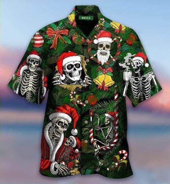 Beach Shirt Cover Your Body With Amazing Hawaiian Aloha Shirts Merry Christmas Skull Santa