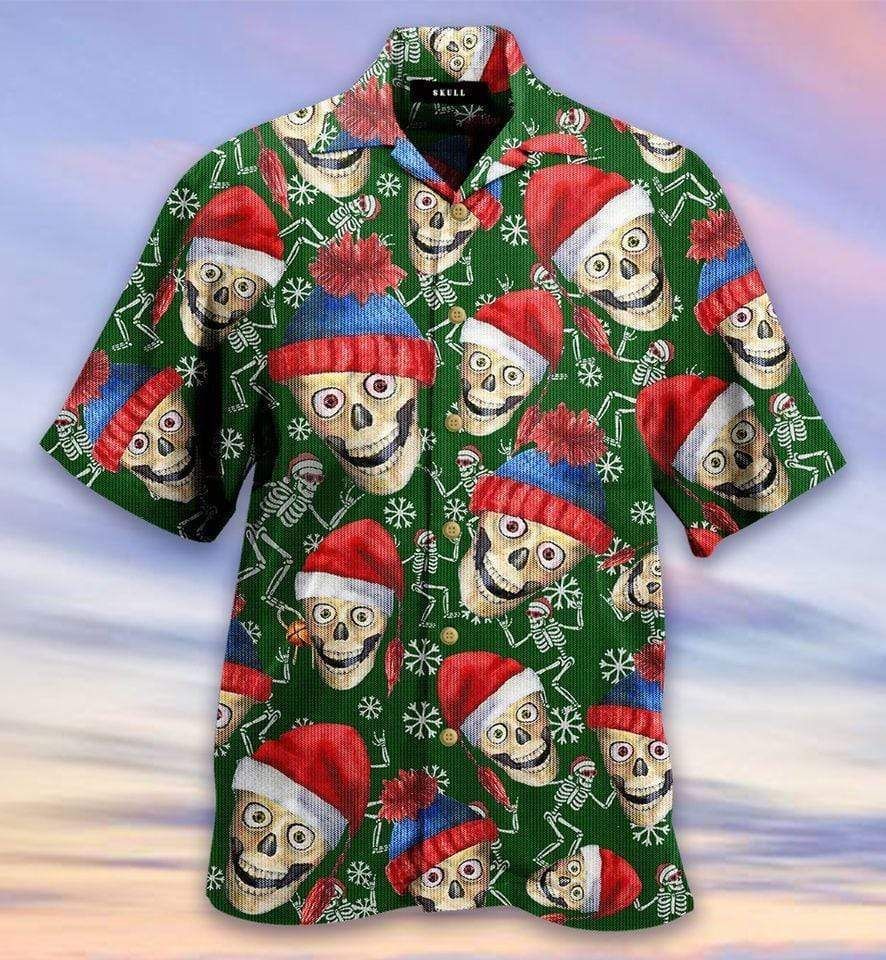 Beach Shirt Discover Cool Funny Christmas Skull Green Hawaiian Aloha Shirts