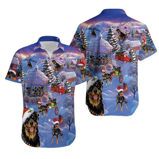 Beach Shirt Get Now Funny Santa Rottweiler Blue Hawaiian Aloha Shirts