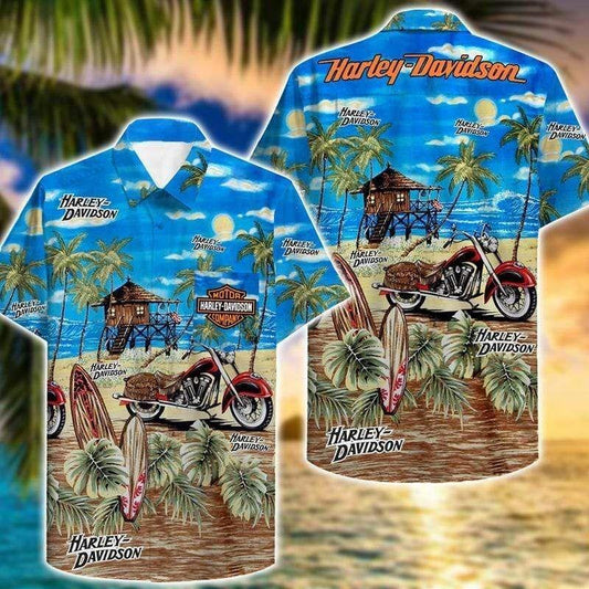 Beach Shirt Hawaii Tropical Motorcycles Unisex Hawaiian Aloha Shirts H