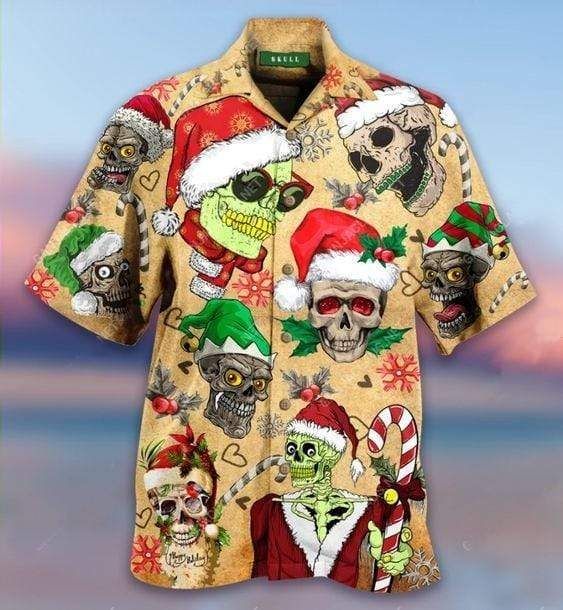 Beach Shirt Hawaiian Aloha Shirts Smile Skull Christmas