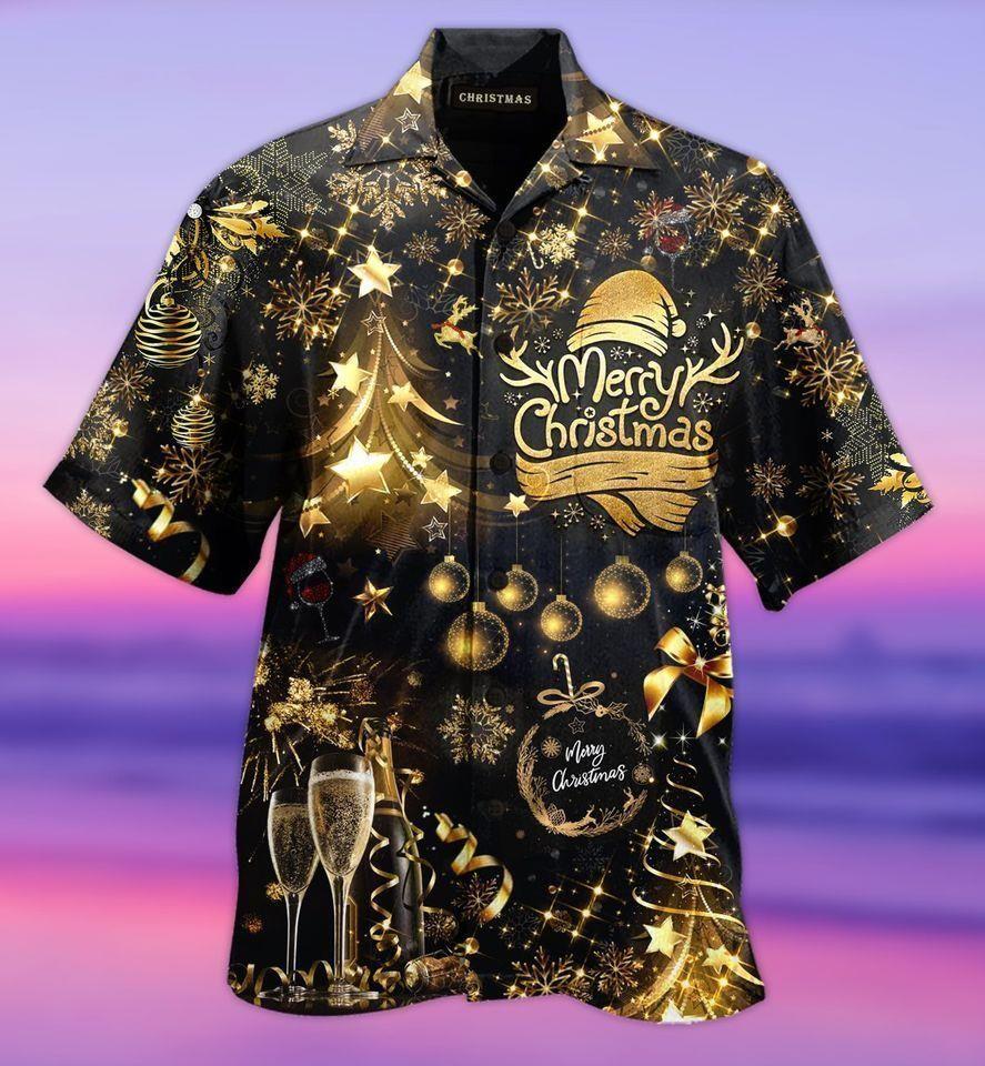 Beach Shirt Discover Cool Merry Christmas Bling Black Hawaiian Aloha Shirts