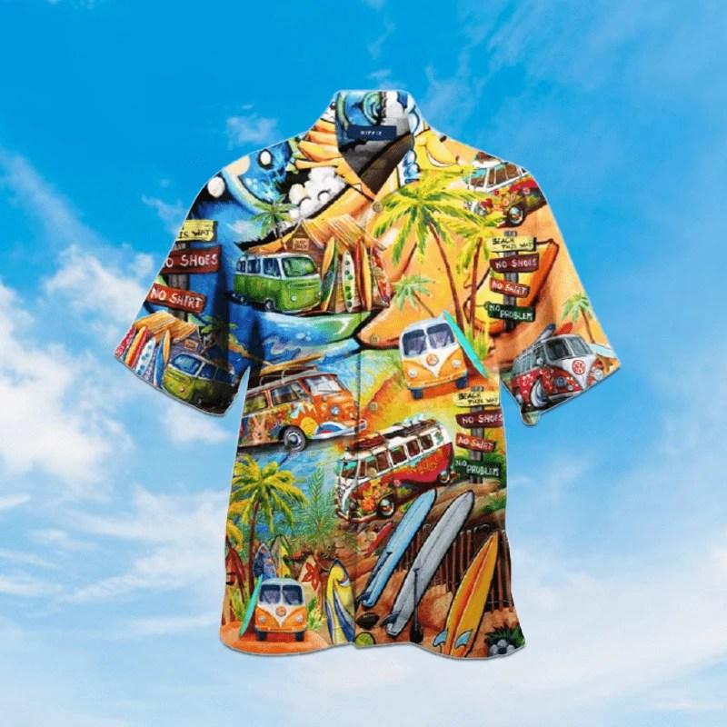 Beach Shirt High Quality Camper Van Beaches Camping Car Hawaiian Unisex Aloha Shirts 