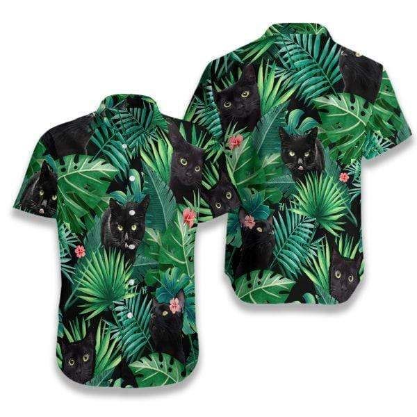 Beach Shirt Find Black Cat Green Hawaiian Aloha Shirts