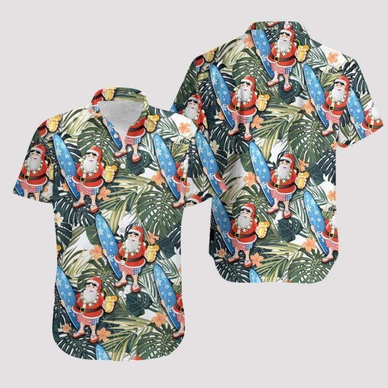 Beach Shirt Find Christmas Santa Claus Surfing Funny Hawaiian Aloha Shirts V