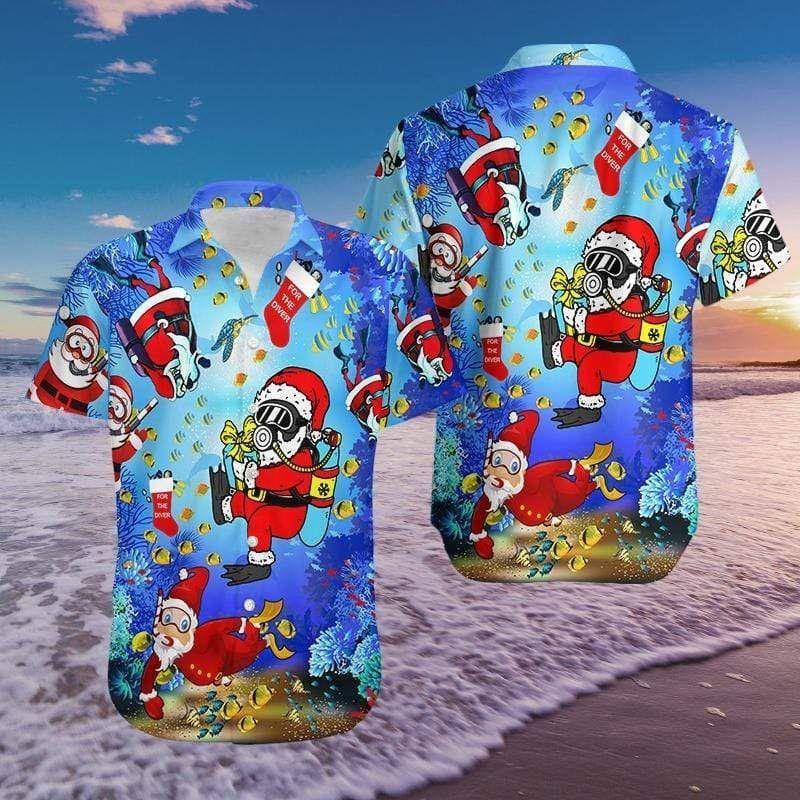 Beach Shirt High Quality Hawaiian Aloha Shirts Christmas Santa Claus Dives