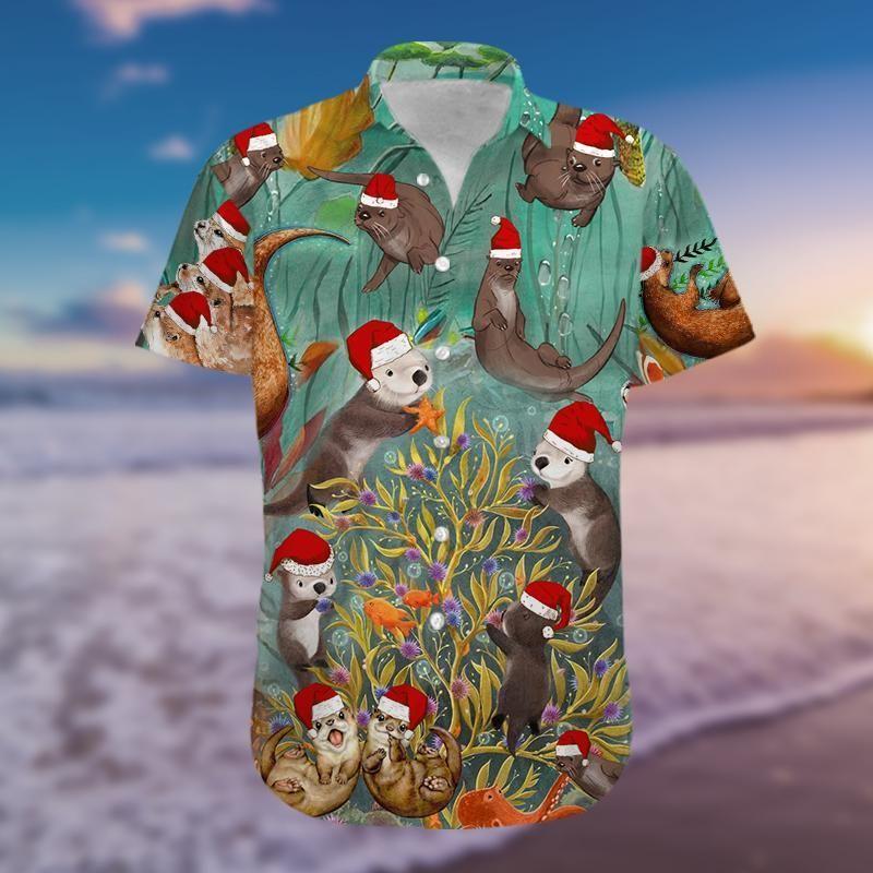 Beach Shirt Get Now Happy Santa Otter Christmas Hawaiian Aloha Shirts