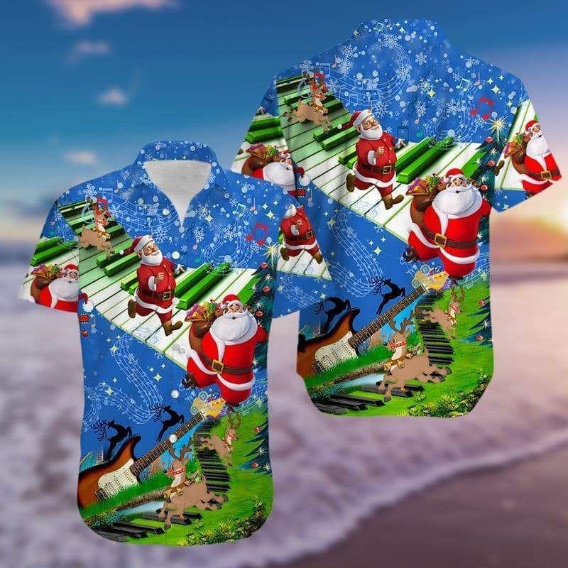 Beach Shirt Discover Cool Hawaiian Aloha Shirts Santa Claus Jumping On Piano Keyboard Christmas H