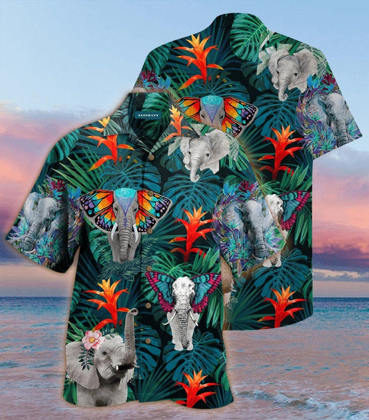 Beach Shirt Awesome Tropical Elephant Unisex Hawaiian Aloha Shirts V