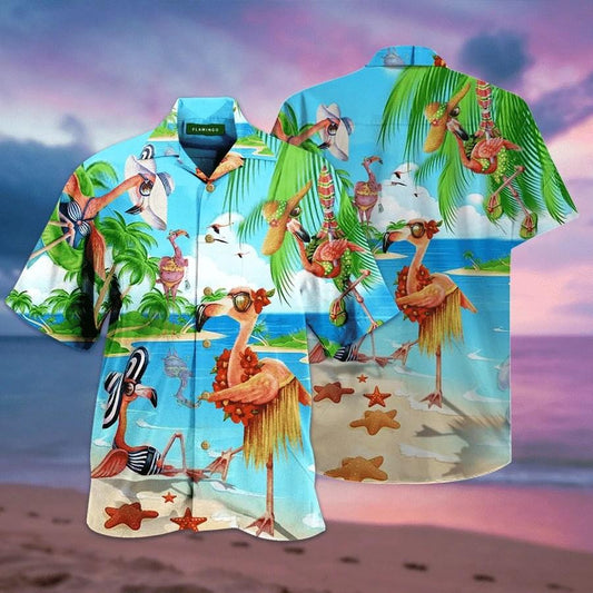 Beach Shirt Hawaiian Aloha Shirts Flamingo Beach Day