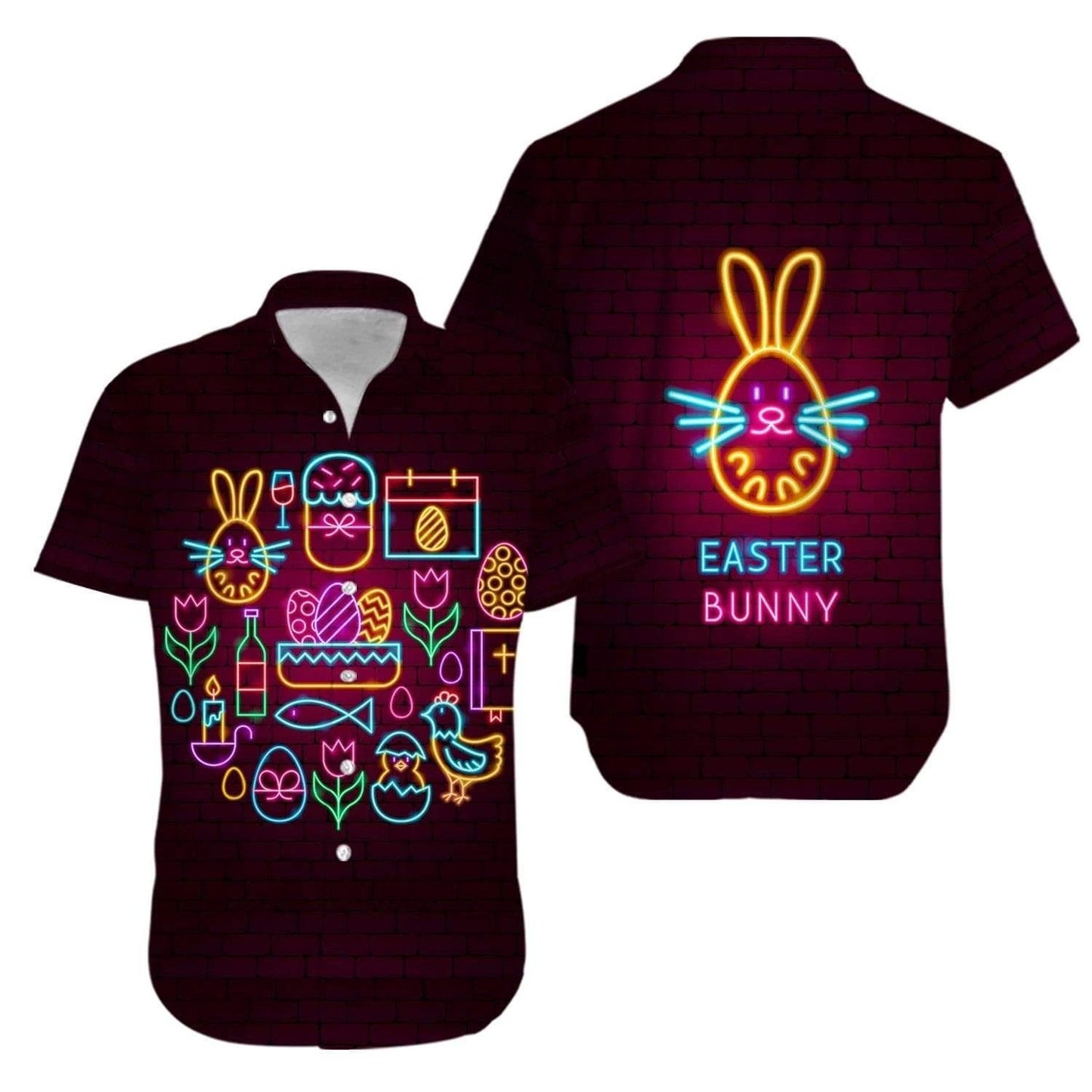 Beach Shirt Bunny Icon Neon Happy Easter Day Hawaiian Aloha Shirts V