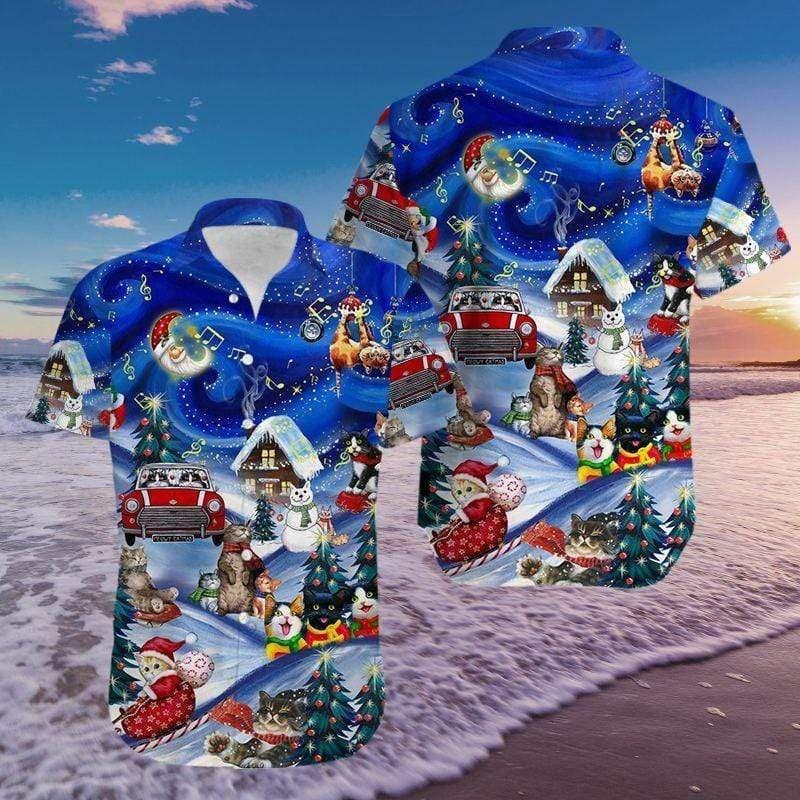 Beach Shirt Hawaiian Aloha Shirts Jolly Cats Christmas 2610H