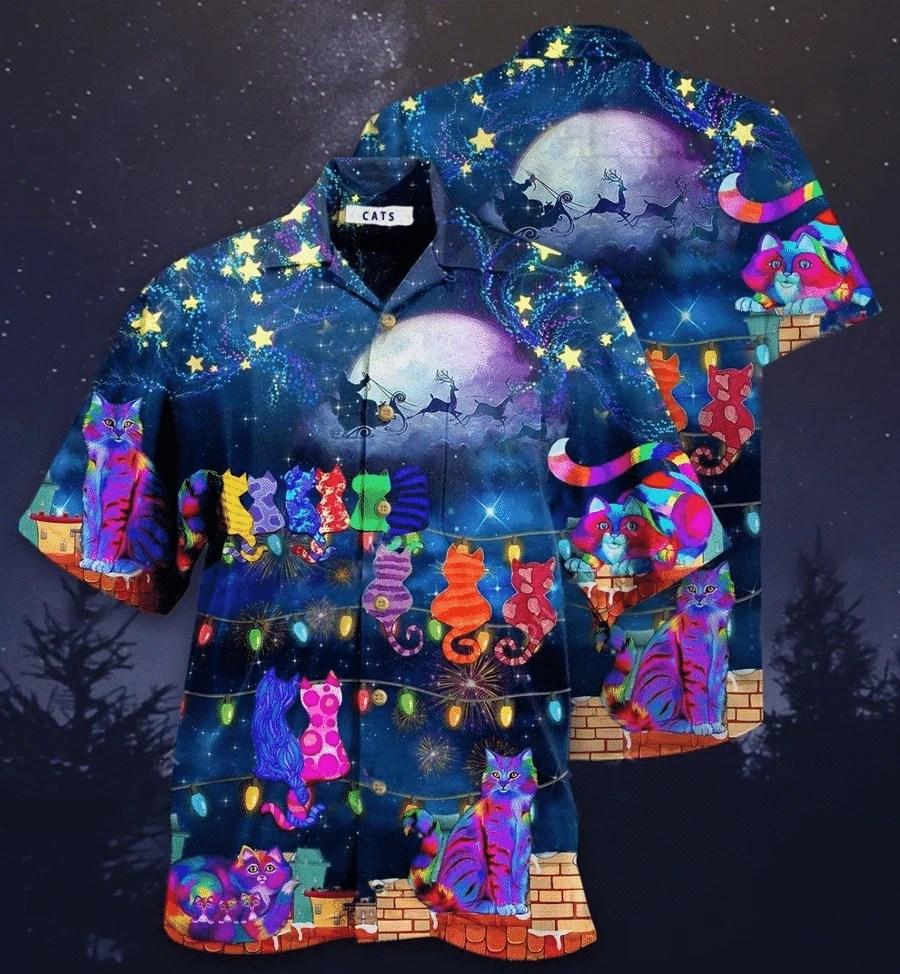 Beach Shirt Hawaiian Aloha Shirts Cat By Christmas Night