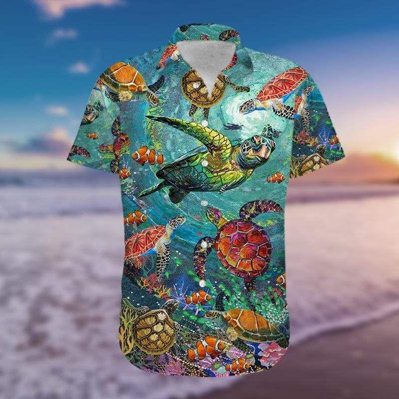 Beach Shirt Awesome Turtle In The Ocean Hawaiian Aloha Shirts 51220H