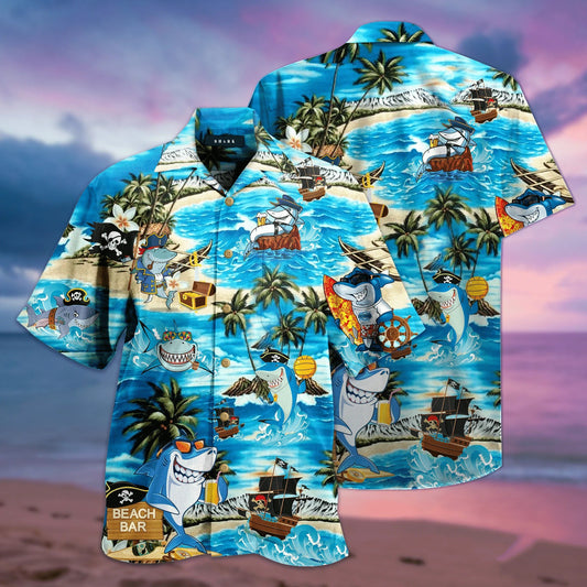 Beach Shirt Funny Shark Beach Tropical Vibe Hawaiian Aloha Shirts