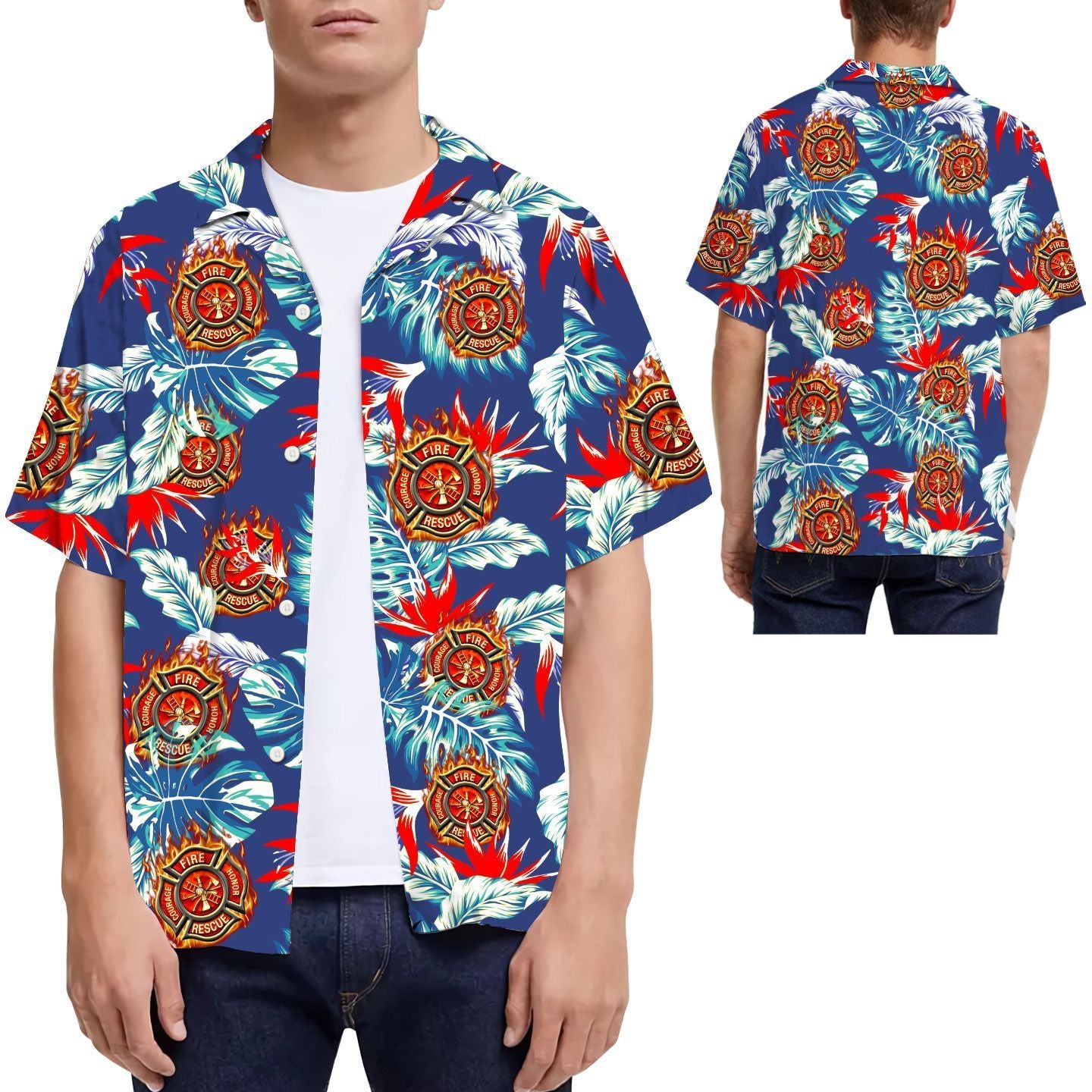 Firefighter Men Hawaiian Shirt, Summer Shirt, Beach Shirts For Firemen In Daily Life