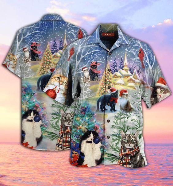 Beach Shirt High Quality Hawaiian Aloha Shirts Have A Furry Christmas Cat