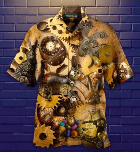 Beach Shirt Check Out This Awesome Easter Bunny Steampunk Brown Unisex Hawaiian Aloha Shirts