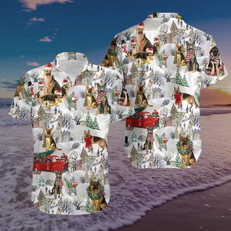 Beach Shirt High Quality Christmas German Shepherds Hawaiian Aloha Shirts