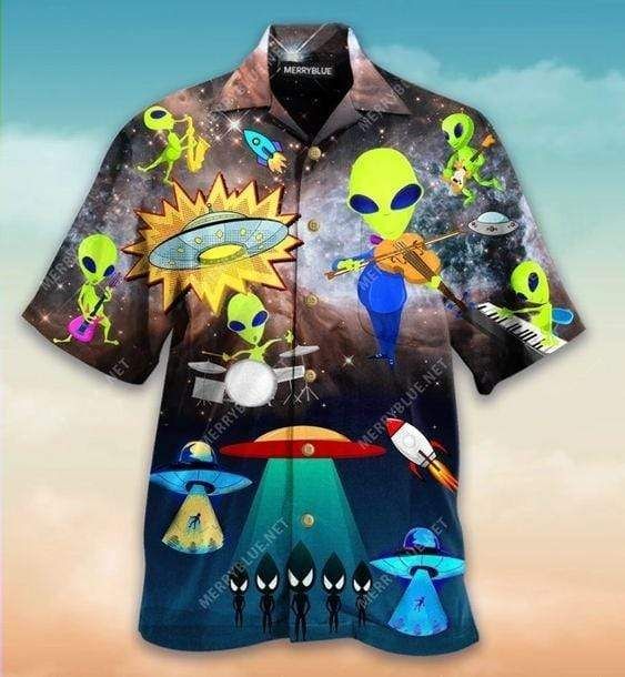 Beach Shirt Hawaiian Aloha Shirts Aliens With Music