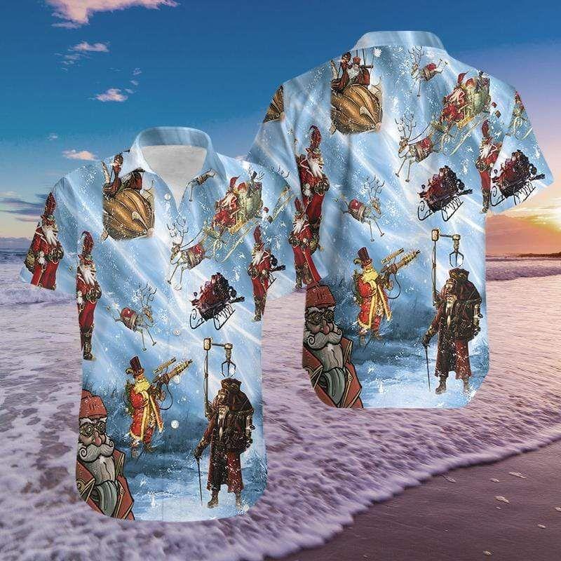 Beach Shirt Get Here Hawaiian Aloha Shirts Merry Steampunk Christmas