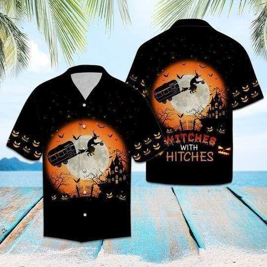 Beach Shirt Witches With Hitches Halloween Hawaiian Aloha Shirts