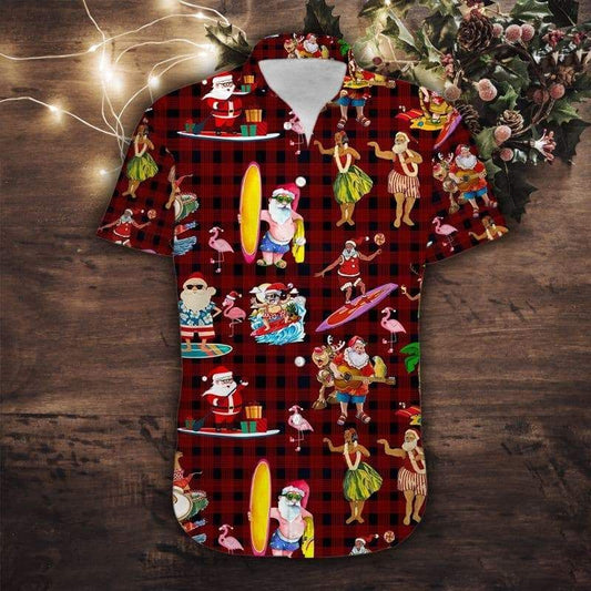 Beach Shirt Find Cute Santa Claus Surfing Merry Christmas Unisex Hawaiian Aloha Shirts