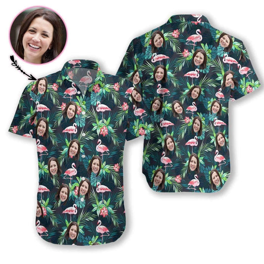 Beach Shirt Order Personalized Funny Custom Face Flamingo Hawaiian Aloha Shirts H