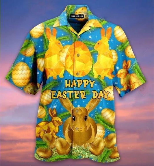 Beach Shirt ]Hawaiian Aloha Shirts Easter Golden Bunny