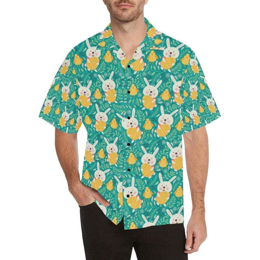 Beach Shirt High Quality Happy Easter intage Pattern Turquoise Hawaiian Aloha Shirts H