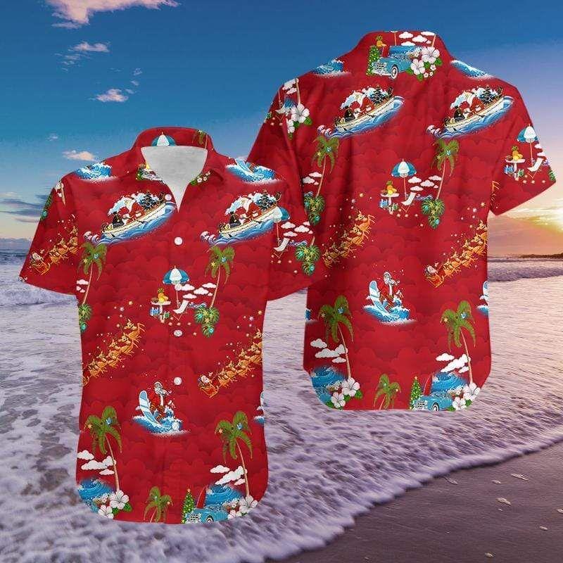 Beach Shirt Merry Christmas Santa Claus Red Hawaiian Aloha Shirts