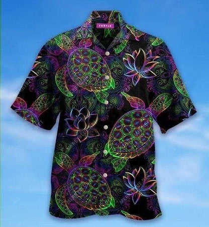 Beach Shirt Hawaiian Aloha Shirts Mandala Turtle