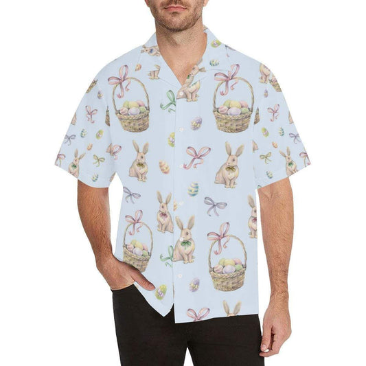 Beach Shirt High Quality Happy Easter intage Bunny Baby Blue Hawaiian Aloha Shirts H