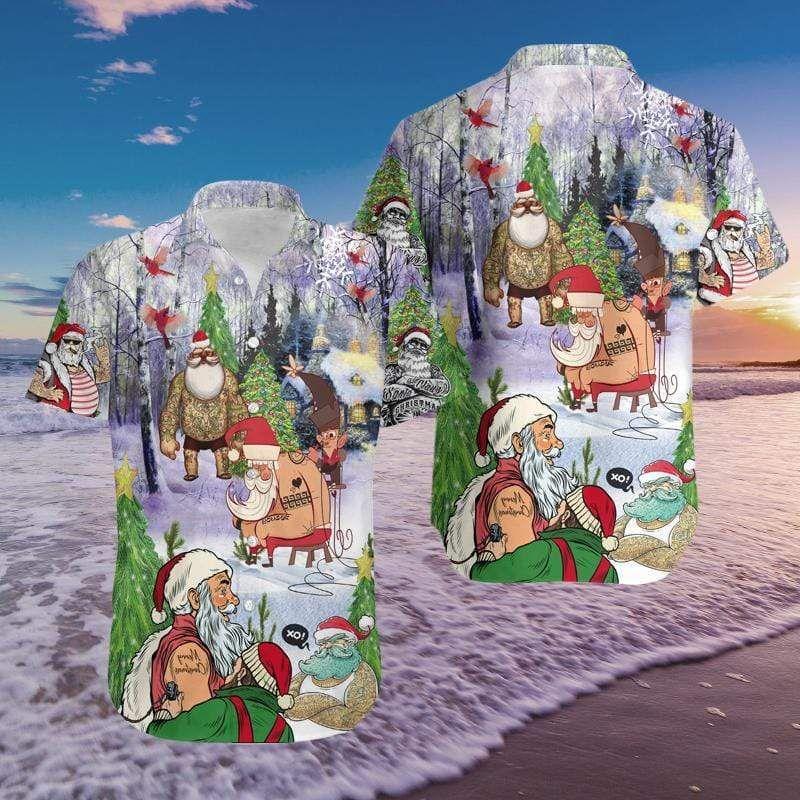 Beach Shirt Hawaiian Aloha Shirts Christmas Cool Tattoo Santa Claus 2212