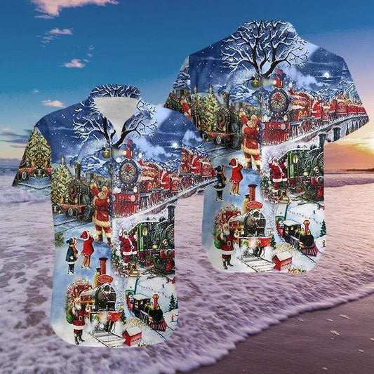 Beach Shirt Coer Your Body With Amazing Amazing Christmas Train Santa Claus Hawaiian Aloha Shirts