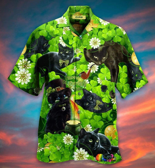 Beach Shirt Get Now Irish Black Cat So Cute St Patricks Day Unisex Hawaiian Aloha Shirts