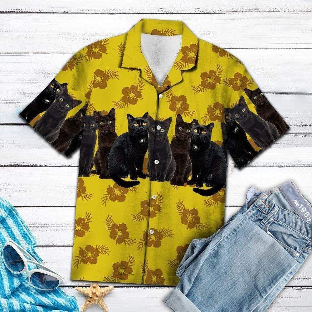 Beach Shirt Buy Black Cat Yellow Floral Summer ibe Hawaiian Aloha Shirts