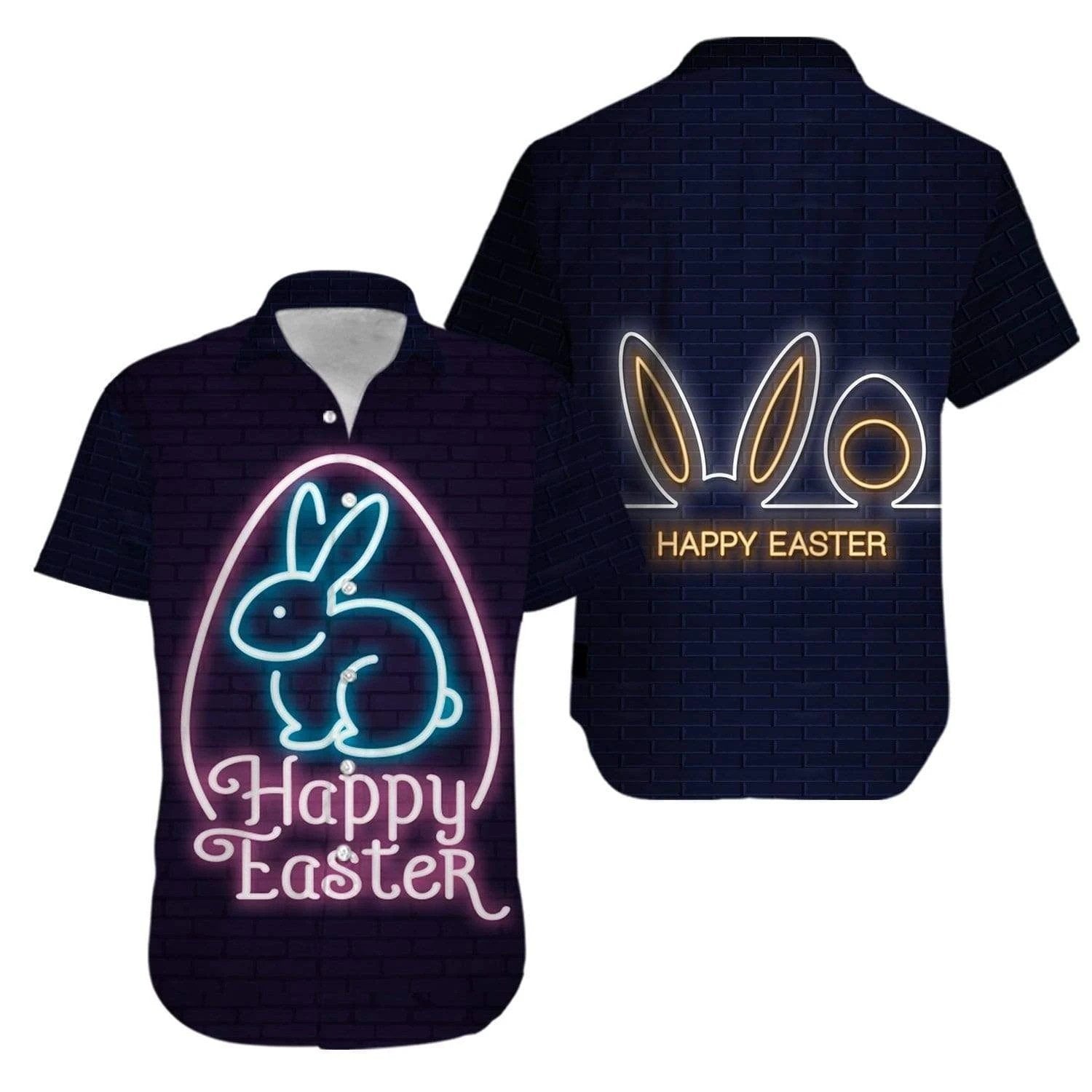 Beach Shirt High Quality Bunny Neon Love Eggs Happy Easter Day Hawaiian Aloha Shirts V