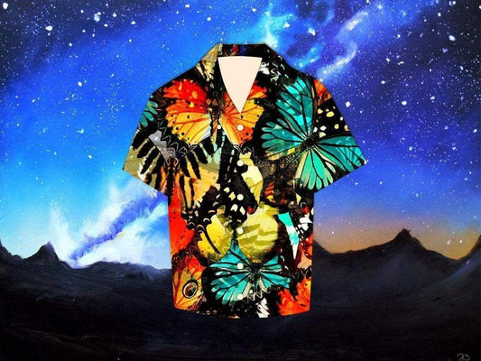 Beach Shirt Shop Colorful Butterfly Pattern Hawaiian Aloha Shirts 149V