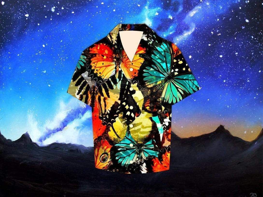 Beach Shirt Shop Colorful Butterfly Pattern Hawaiian Aloha Shirts 